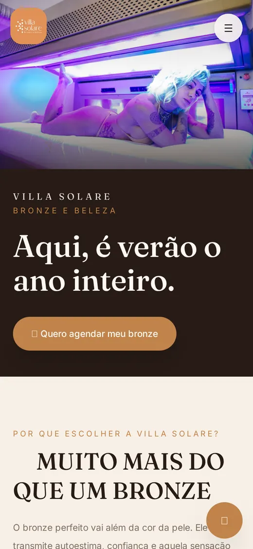 Captura da versão para celular do site Villa Solare Bronze e Beleza